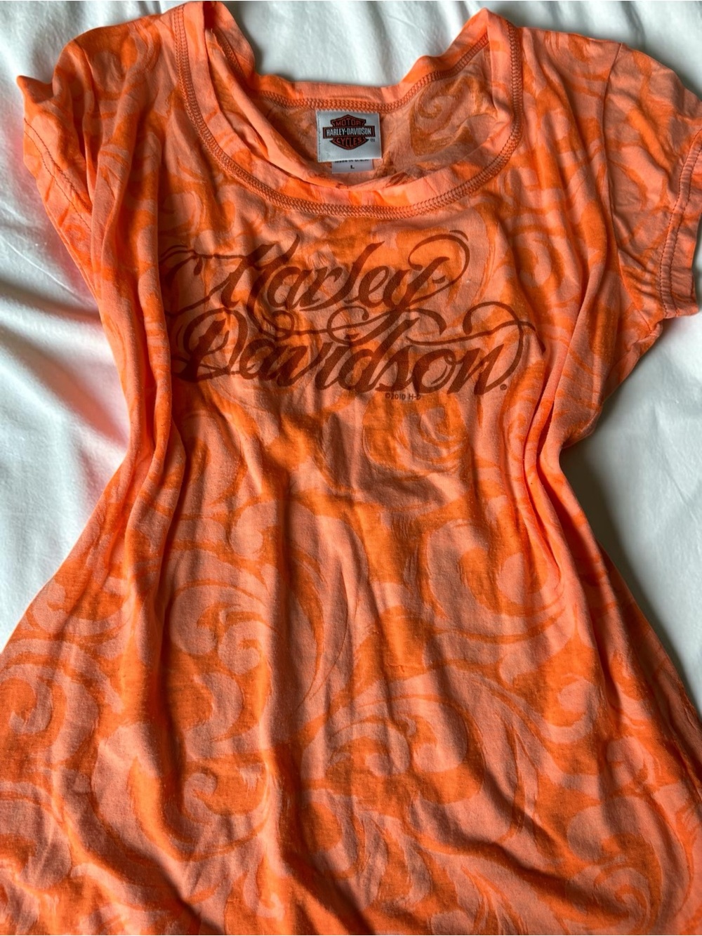 2010 Harley-Davidson Texas Bedford Orange Scroll Graphic Tee Women’s Large